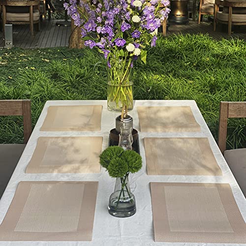 6-Pack PVC Heat-Resistant Placemats Set - Double Sided Washable & Easy Clean Table Mats for Dining, Kitchen, Restaurant - Golden Brown | Perfect for Everyday Meals, Dinner Parties & Holiday Gatherings