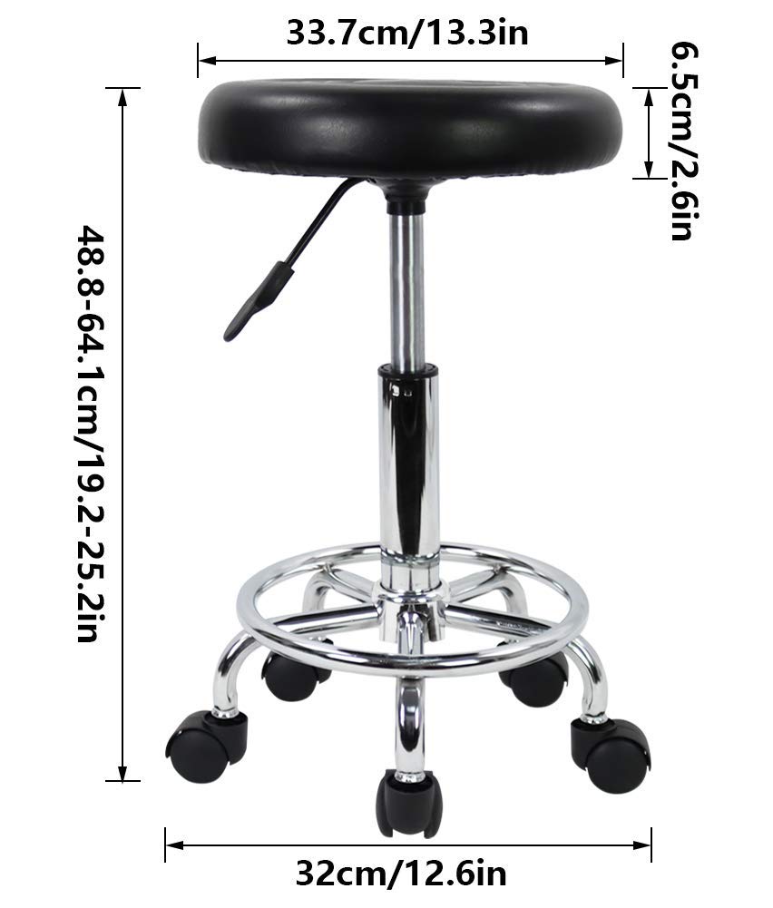 Adjustable Swivel Rolling Stool Chair with Wheels - Round Saddle Drafting Stool for Office, Salon, or Kitchen - US Stock (Black, Backless) - Perfect for Bar Counters, Workstations & Home Use