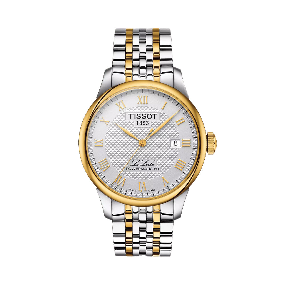 Tissot Le Locle Powermatic 80 Automatic Watch - 39.3mm Silver Dial with Gold Bezel, Stainless Steel Bracelet - Perfect for Business, Formal Events & Luxury Gifts