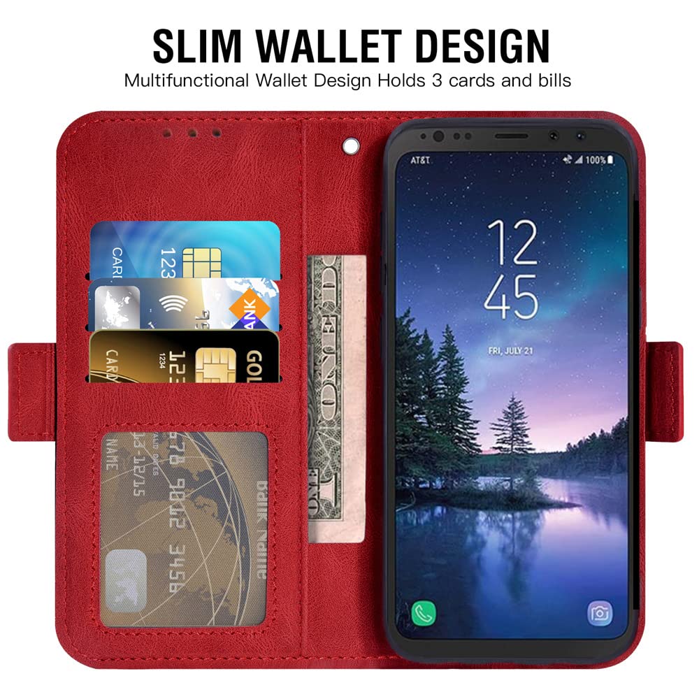 ASUWISH Wallet Case for Samsung Galaxy S8 Active with Card Holder & Kickstand | Flip Cover with Tempered Glass Screen Protector | Compatible with S8Active 8s S8 8Active G892A (Red) - Perfect for Work, Travel & Everyday Use