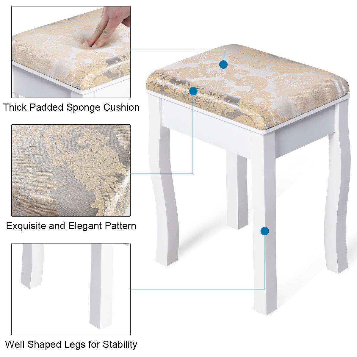360° Rotating Makeup Vanity Table with Cushioned Stool - Solid Wood & MDF Beauty Dressing Table with Pull-Out Drawer, Bronzed Handles - Perfect for Daily Makeup, Beauty Routine & Bedroom Decor