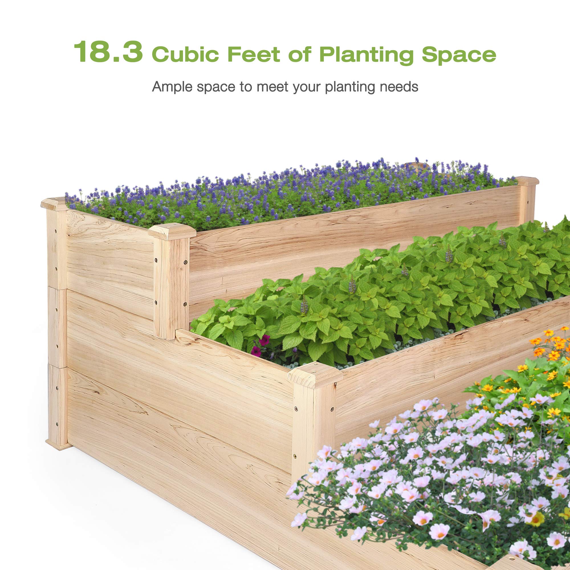 3 Tier Raised Garden Bed Kit - Elevated Outdoor Wood Planter Box for Vegetables, Flowers & Herbs | Perfect for Patio, Backyard & Small Space Gardening