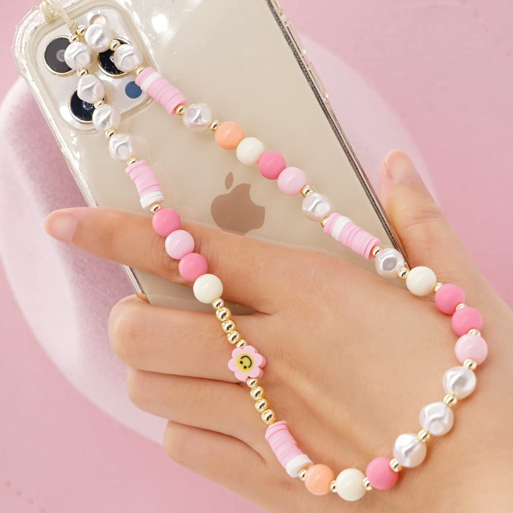 Cute Beaded Phone Lanyard Wrist Strap - Kawaii Smiley Face Rainbow Pearl Bracelet Keychain for Women | Anti-Lost Phone Accessory & Decoration | Perfect for Work, Travel, and Everyday Use