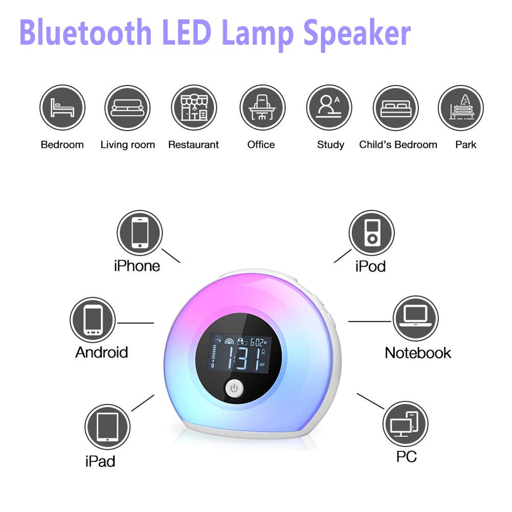 Wake Up Light Bluetooth Speaker - Dimmable Table Lamp Alarm Clock with Warm & Colorful LED Lights, Wireless Music Player for Bedroom, Kids Room, Party & Camping | Perfect for Morning Wake-Up, Night Light & Mood Lighting