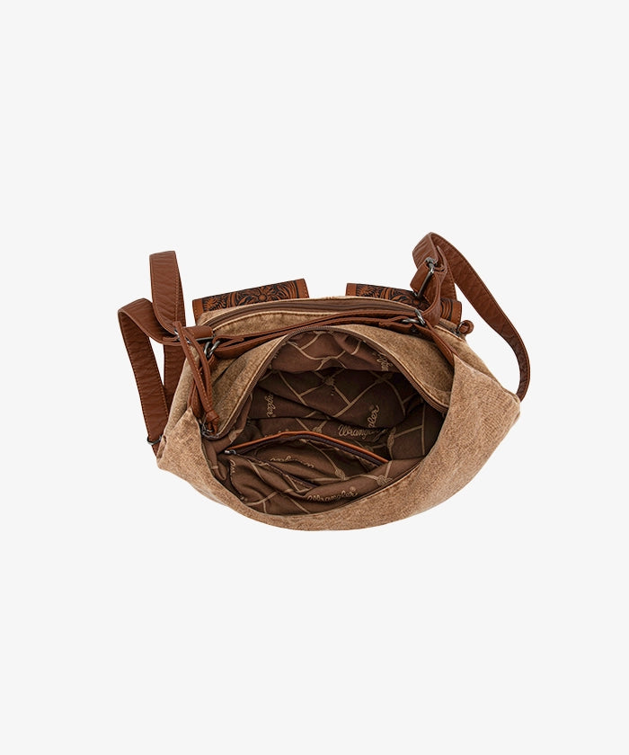 Wrangler Floral Tooled Denim Hobo Bag Convertible - Stylish Crossbody Purse for Women, Perfect for Concerts, Travel & Everyday Use