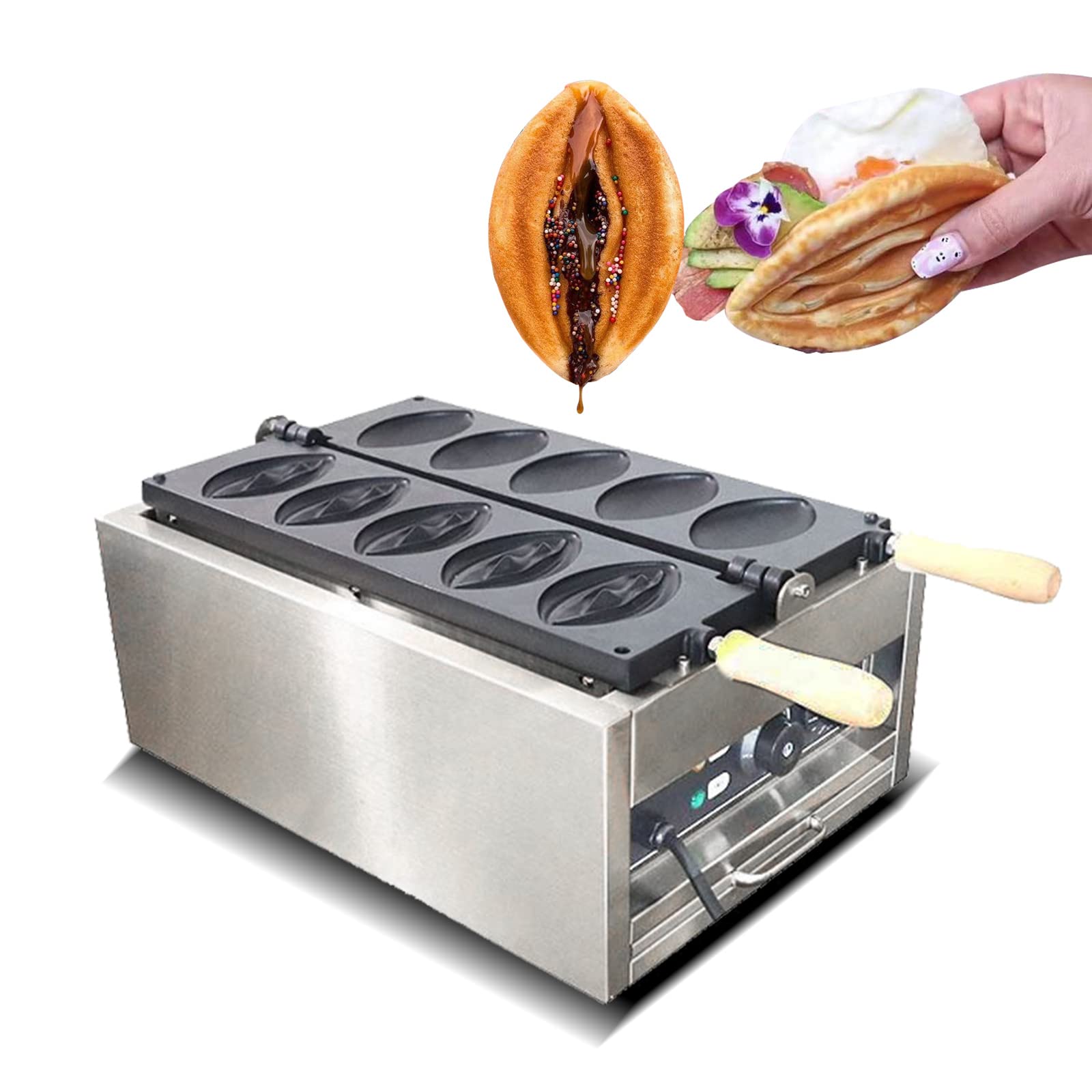 Commercial Abalone-Shaped Waffle Maker with Removable Non-Stick Plates - 5-Piece Electric Rotating Waffle Iron Set in Stainless Steel for Restaurants, Cafes, and Snack Bars - Perfect for Making Unique Waffle Desserts and Breakfast Treats