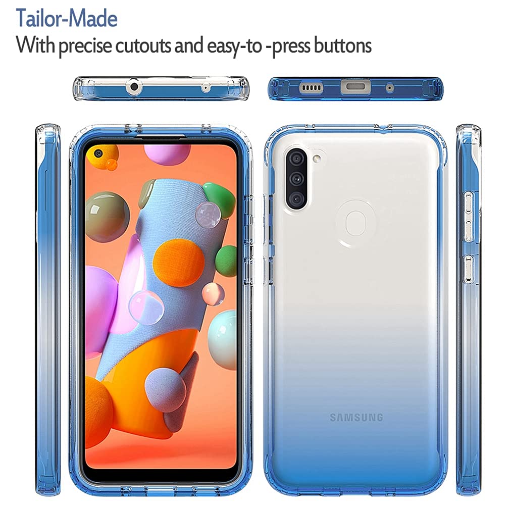 **Samsung Galaxy A11 Phone Case for Women - Clear Shockproof Full Body Protective Cover with Hard PC Shell & Soft TPU Bumper - Perfect for Everyday Use, Work, and Travel (Blue)**