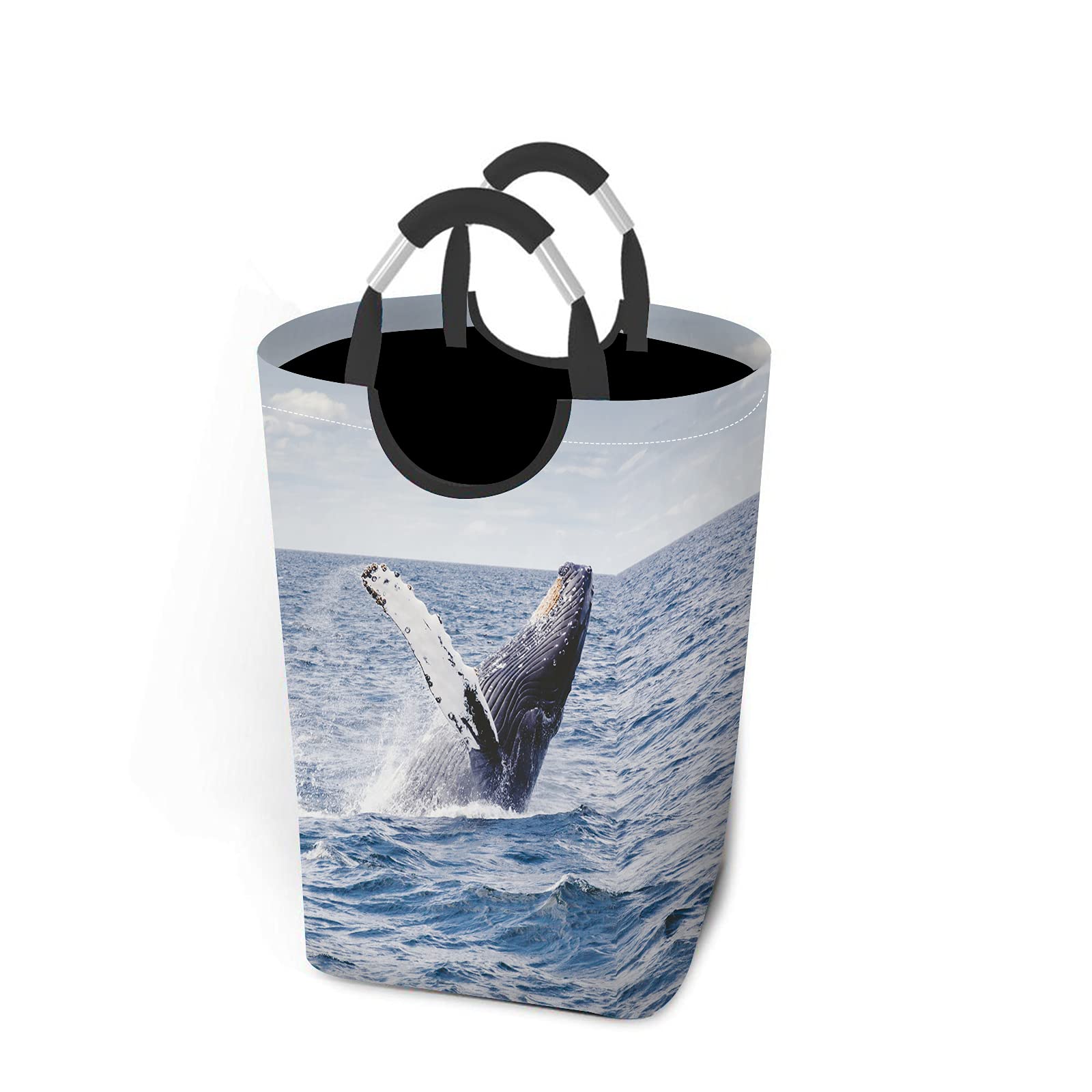 Beabes Foldable Laundry Hamper with Aluminum Handle - Humpback Whale Breaching Design, Nature Ocean Animal Theme for Bathroom, Dorm, Closet Storage | Perfect for Beach House, Kids Room & Coastal Decor