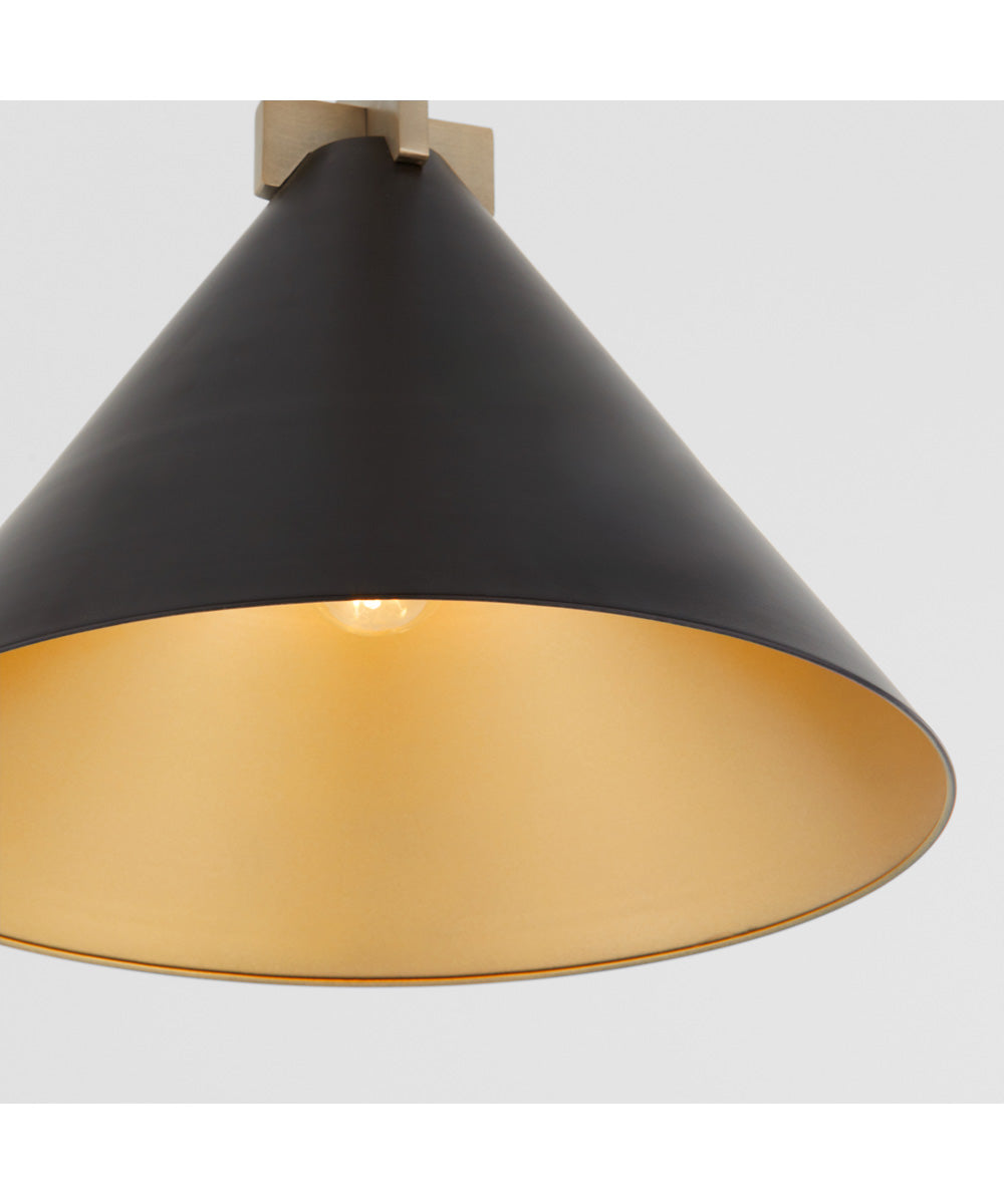 1 Light Matte Black Pendant Light with Aged Brass Finish - Perfect for Kitchen Island, Dining Room, or Entryway Lighting