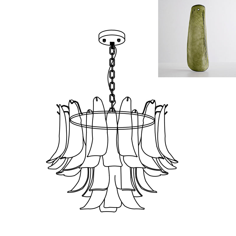 Handmade Murano Glass Leaf Chandelier - Venetian Crystal Pendant Light Fixture for Dining Room & Foyer Decor