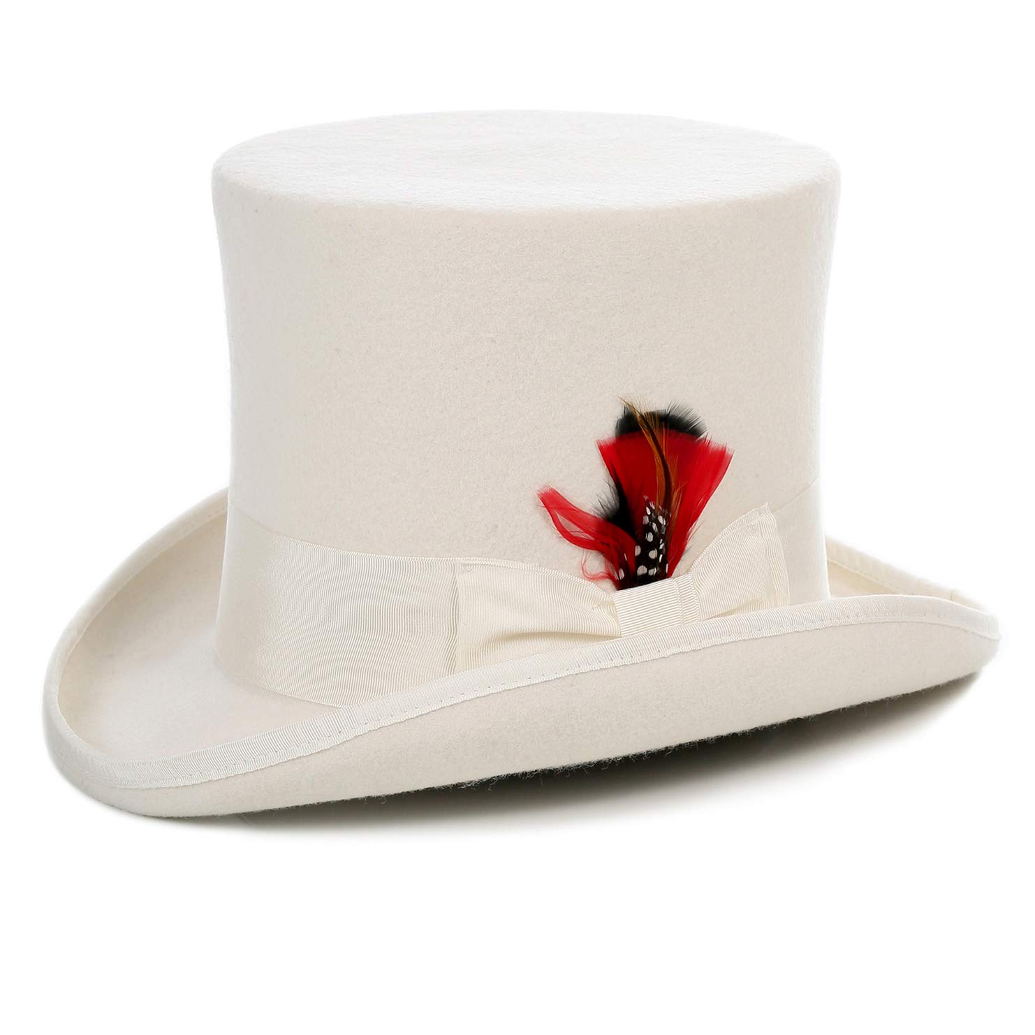 Stylish Wool Felt Top Hat - 18 Vibrant Colors with Grosgrain Ribbon & Detachable Feather - Unisex Design for Men & Women - Perfect for Cosplay, Weddings, Steampunk & Vintage Fashion