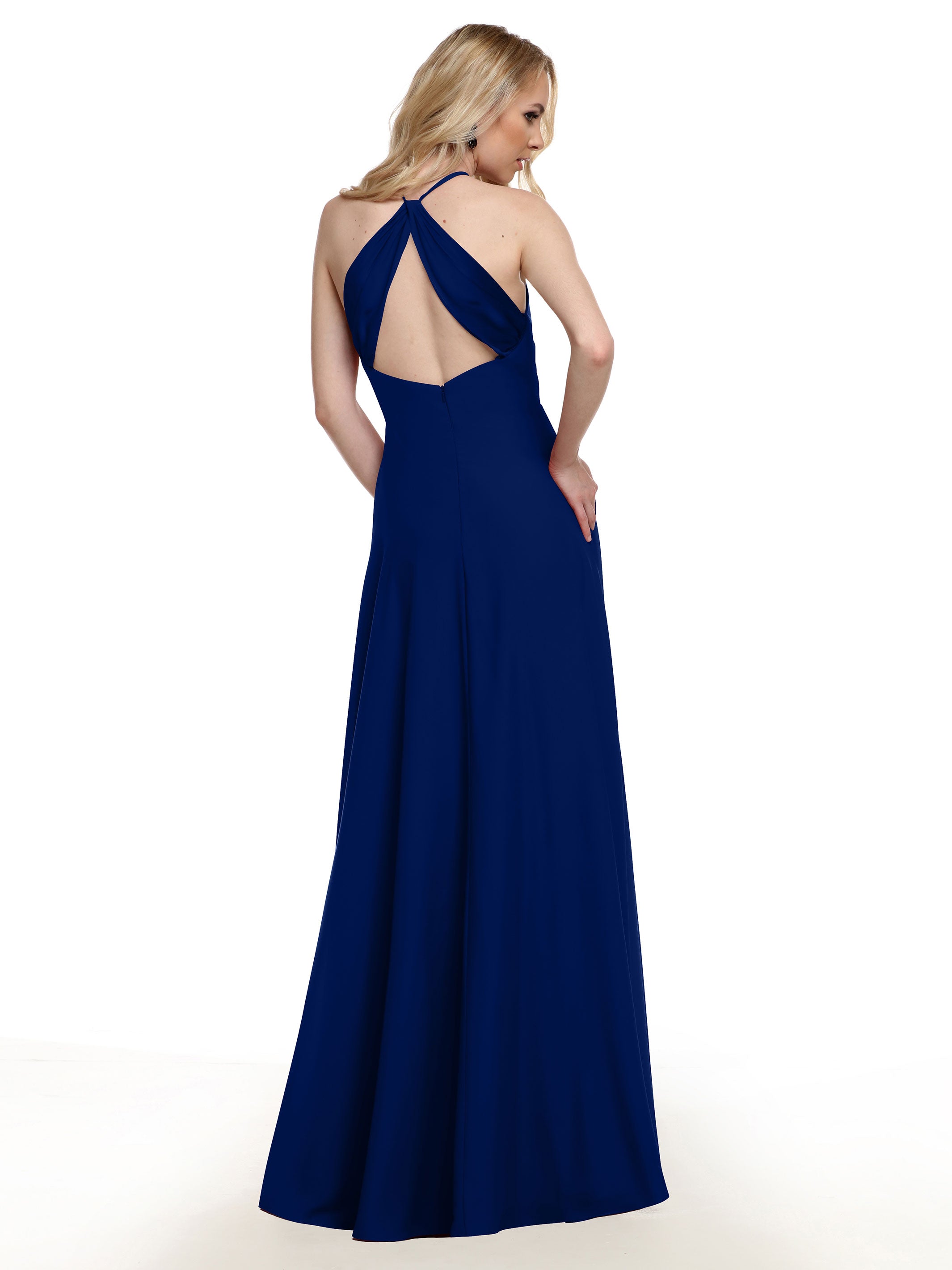 Elegant 83022 Stretch Chiffon Halter A-Line Bridesmaid Dress with Pockets - Perfect for Weddings, Formal Events & Special Occasions