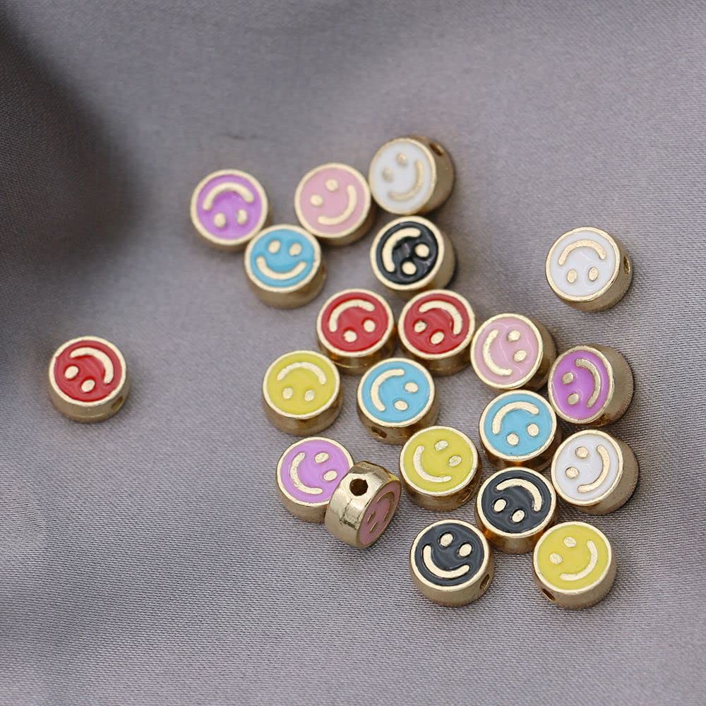 10PCS 8mm Gold Round Smiley Face Spacer Beads for Jewelry Making - DIY Bracelet & Necklace Craft Supplies - Perfect for Handmade Gifts & Boho Style Accessories (Red)