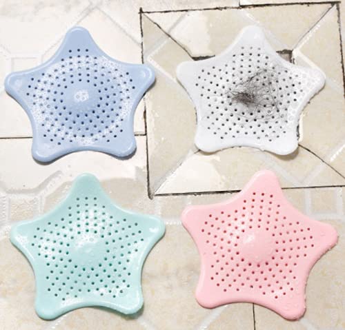4 PCS Starfish Hair Catcher - Bathroom Drain Cover, Kitchen Sink Strainer, Bathtub Drain Protector - Prevents Clogged Drains in Kitchen & Bathroom - Perfect for Showers, Sinks, and Tubs