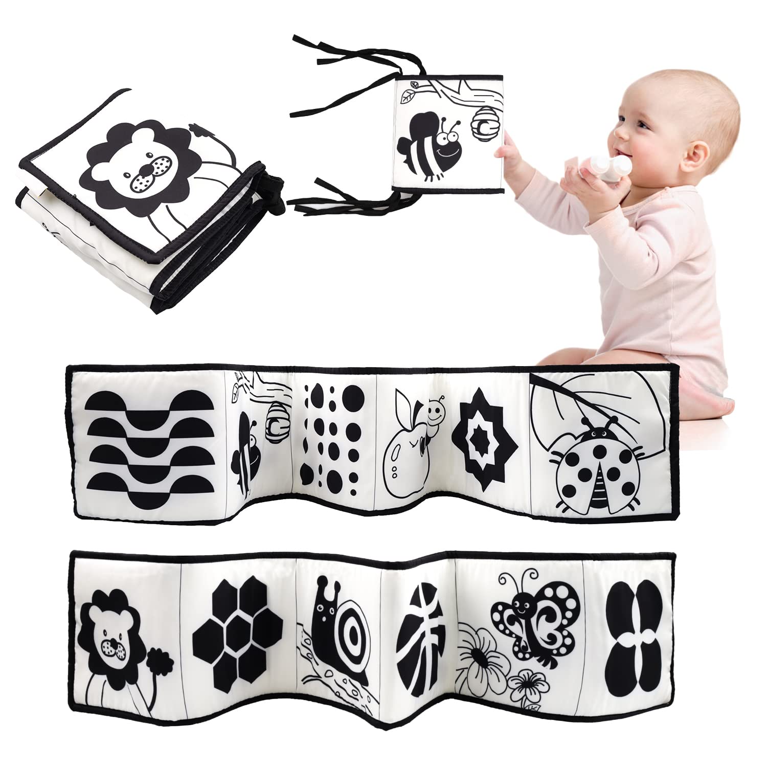 High Contrast Baby Toys Book - Black & White Soft Cloth Book for Newborns 0-3 Months | Tummy Time Toy for Brain Development & Early Education | Sensory Infant Toys for Boys & Girls | Perfect for Nursery, Playtime & Learning Activities