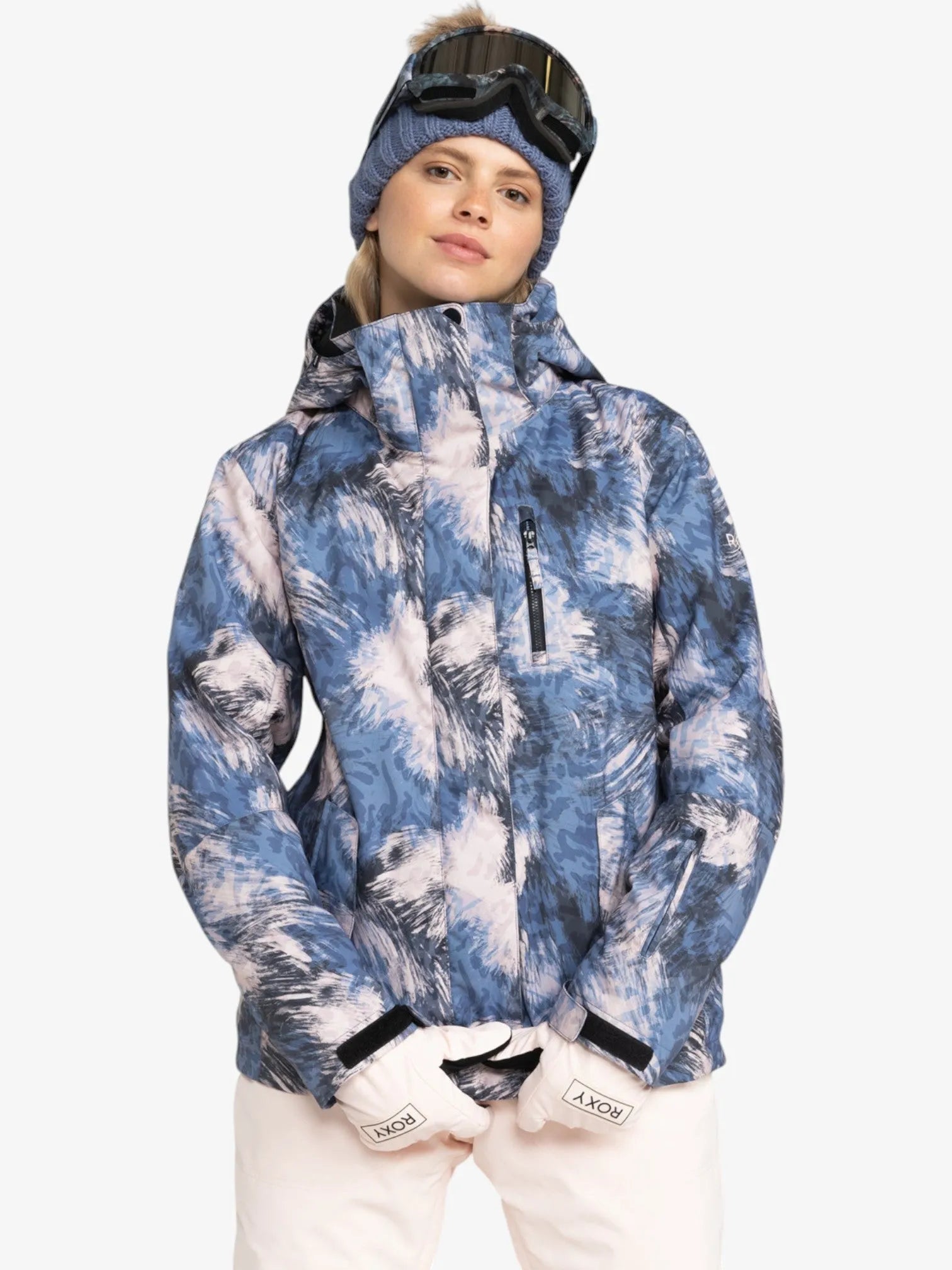 Roxy Jetty Solid NP Blue Print Snow Jacket - Waterproof Winter Coat for Women - Perfect for Skiing, Snowboarding & Cold Weather Adventures