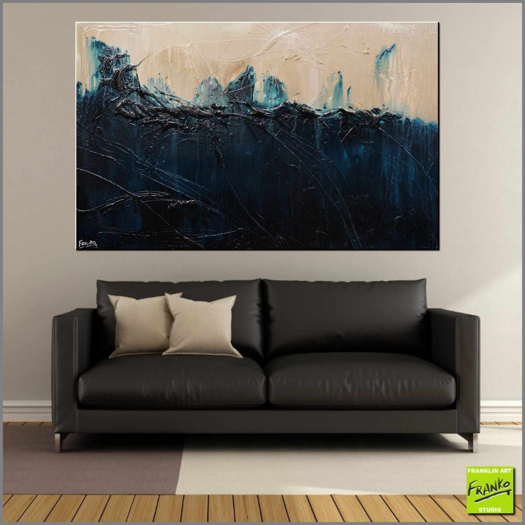 160cm x 100cm Cream Blue Abstract Textured Wall Art Painting - Modern Home Decor for Living Room, Bedroom & Office