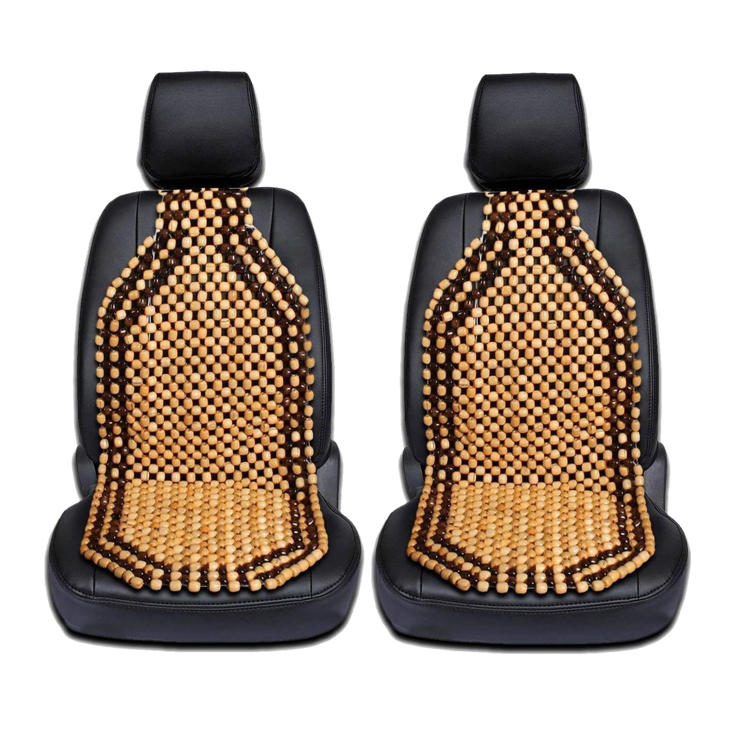 Natural Wooden Bead Car Seat Covers - 2-Piece Bamboo Massage Cushion for Back Pain Relief & Comfort | Breathable Beaded Seat Cover for Cars, Trucks & Long Drives | Perfect for Commuting, Road Trips & Taxi Drivers