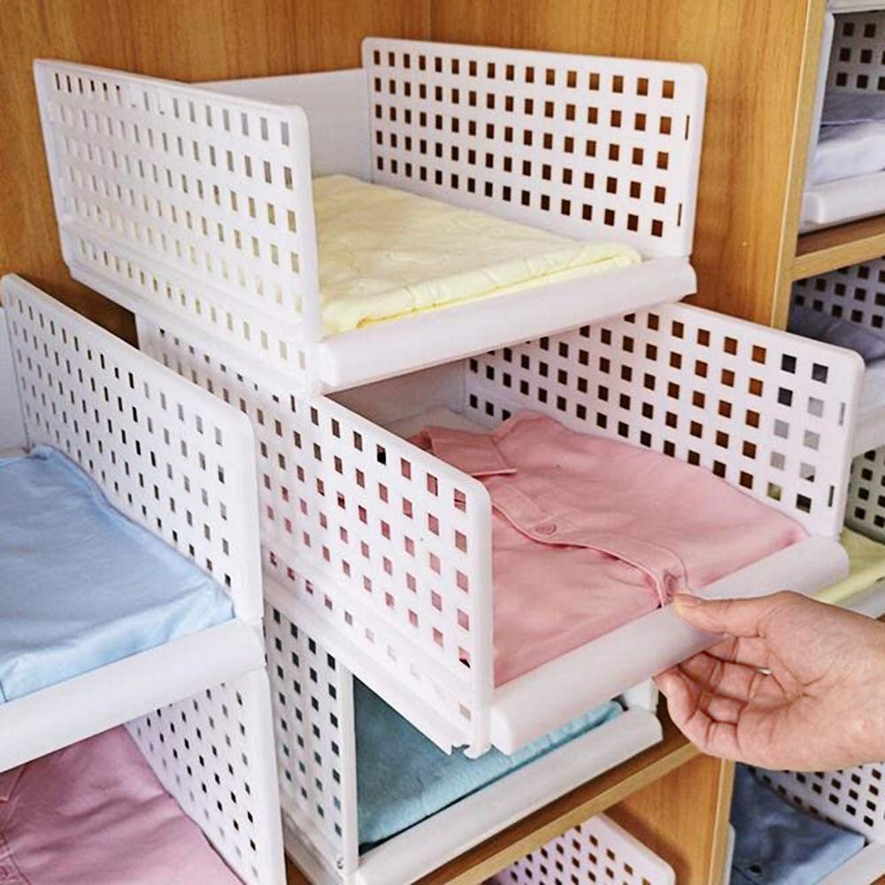 Yoillione White Wardrobe Closet Organizer - 6-Shelf Clothes Storage Shelves with Drawers, Plastic Bathroom & Kitchen Cabinet Organizer for Bedroom, Bathroom, and Cupboard Storage Solutions
