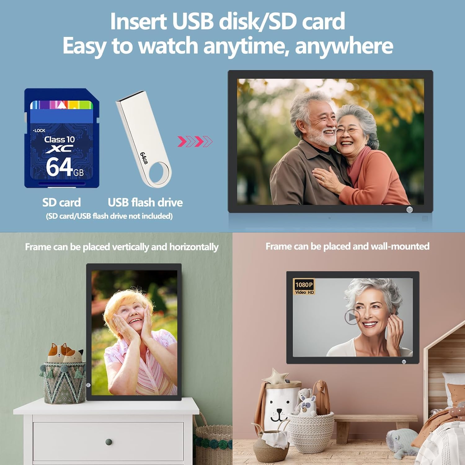 20 Inch Digital Photo Frame with HD IPS Touch Screen - Smart Rotating Display, Calendar, Clock & Alarm Features - Supports USB/SD/MMC Cards - Perfect for Home Decor, Office Display & Gift Giving