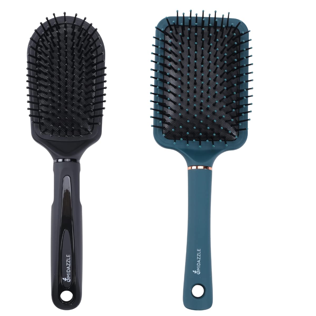 Premium Midazzle Cushioned Paddle Hair Brush for Men & Women - Detangling & Styling - Soft Bristles for Smooth Hair - Pack of 2 (HB3-17) - Perfect for Home, Travel & Salon Use
