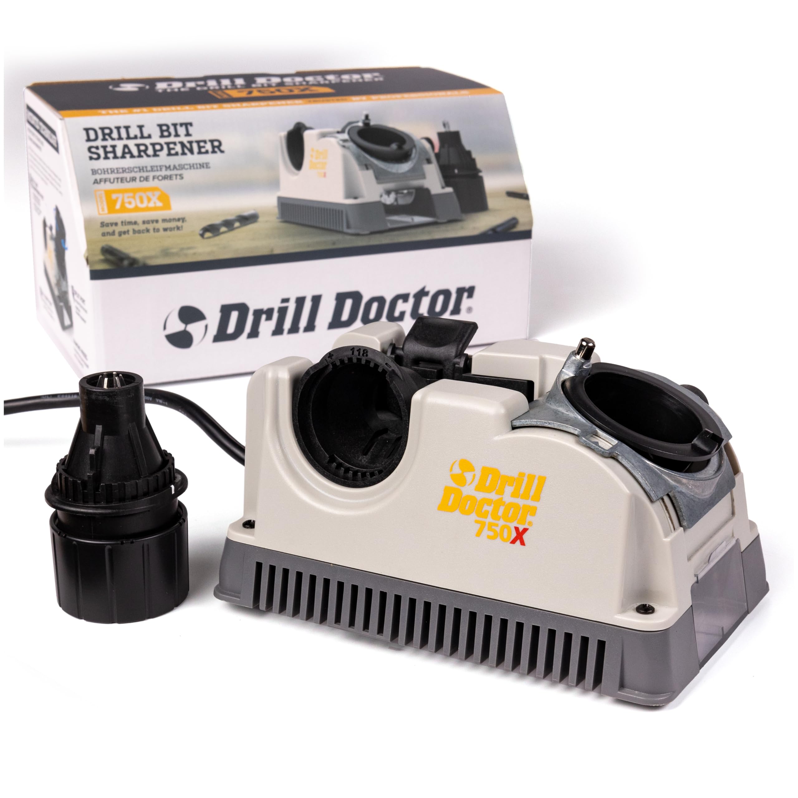 Drill Doctor DD750X Electric Drill Bit Sharpener for High-Speed Steel, Masonry, Carbide, Cobalt & Tin-Coated Bits (3/32
