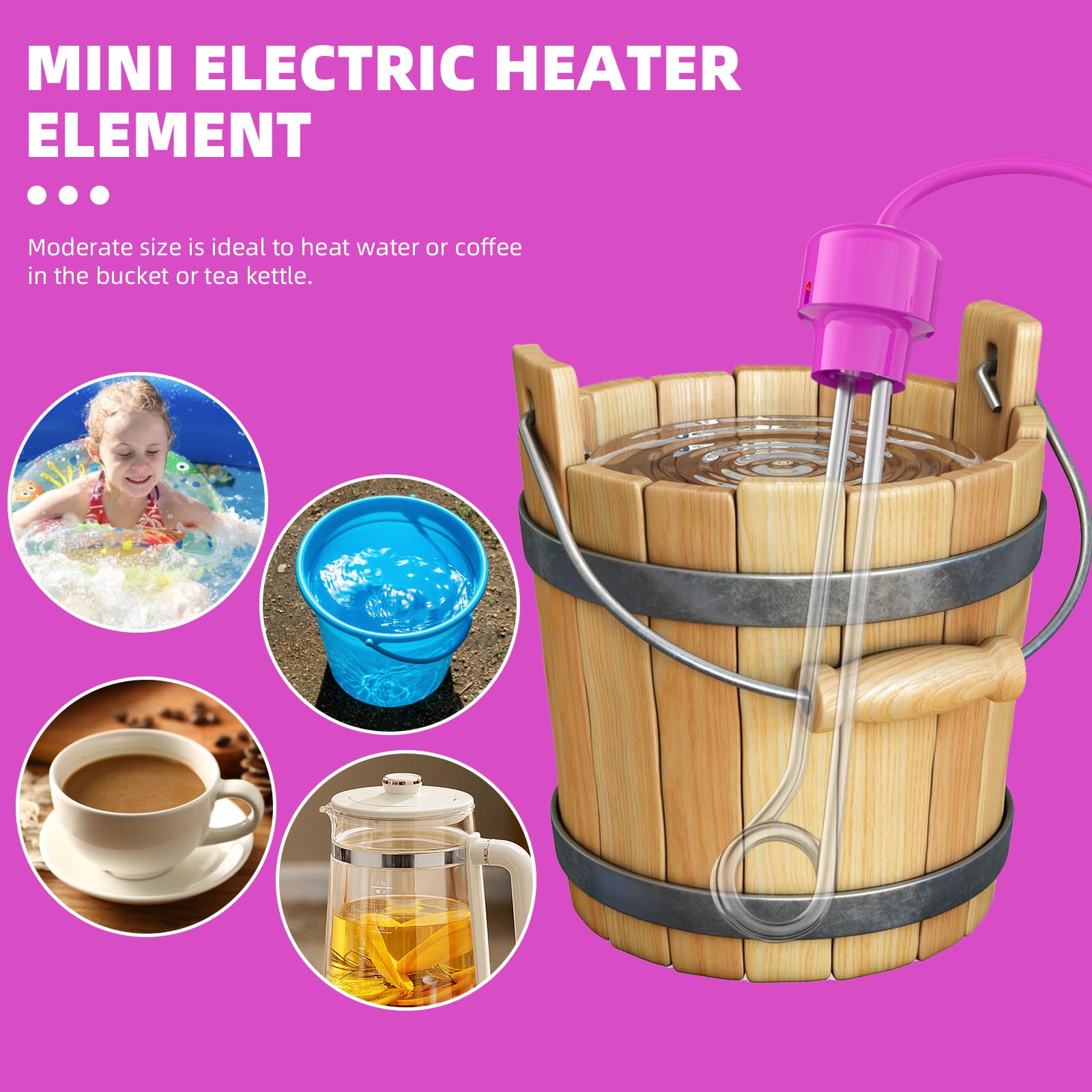 1200W Fast Heating Immersion Water Heater - 304 Stainless Steel Bucket Heater for Bathtub, Pool & Tea Kettle - Boils 5 Gallons in Minutes - Perfect for Camping, Home Use & Emergency Preparedness