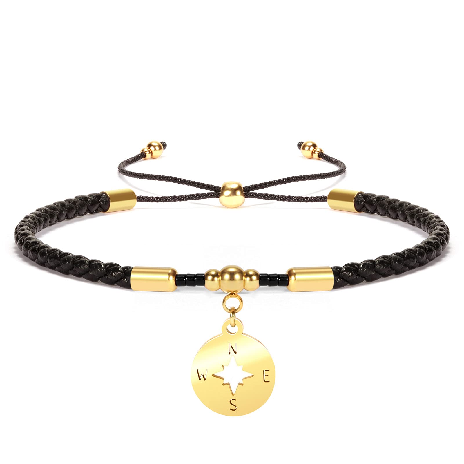 JOJOPANDA Women's Thin Braided Leather Bracelet - Adjustable Black Friendship Bracelet with Charm for Everyday Wear & Gifts