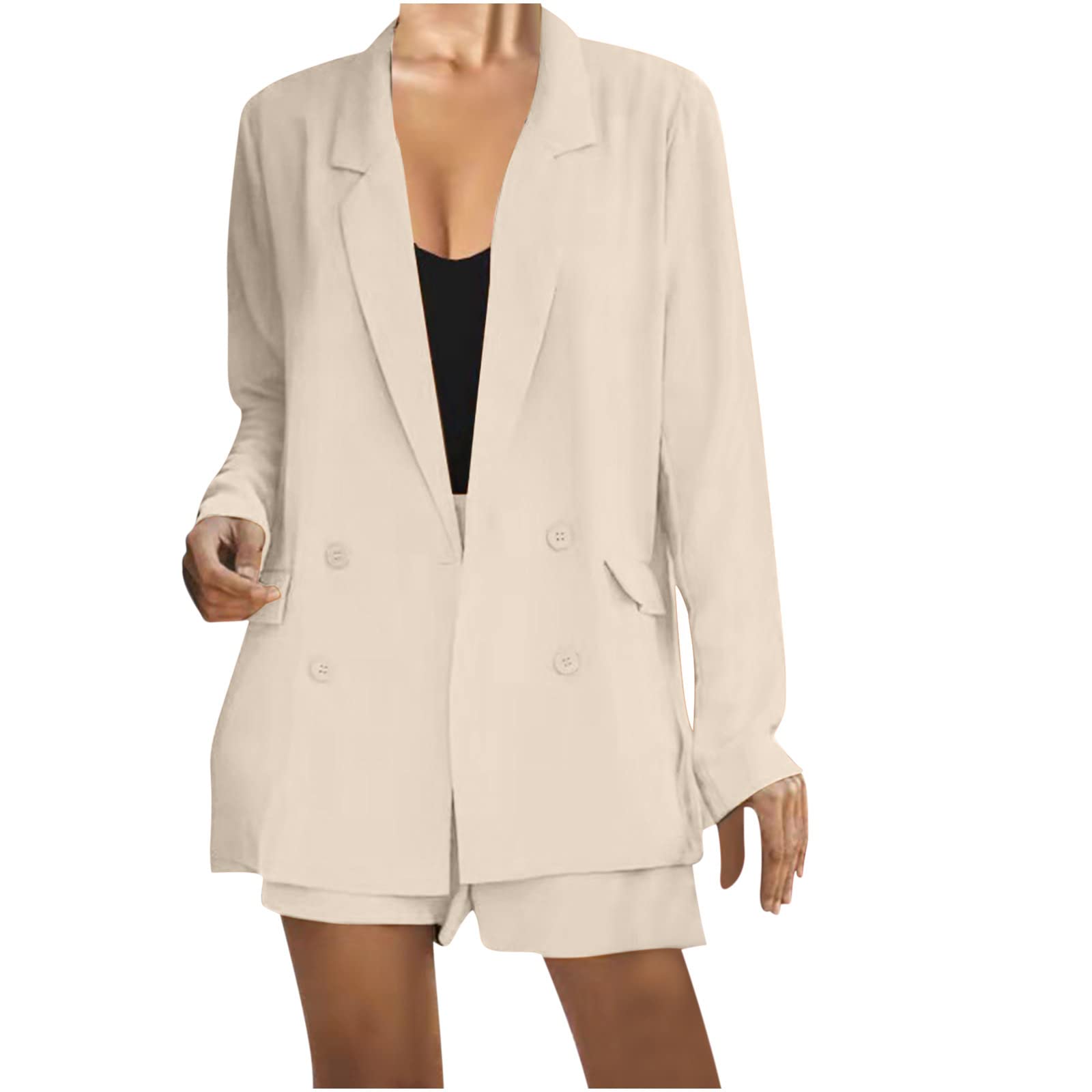 Stylish Women's 2-Piece Business Attire Set - Long Sleeve Turndown Collar Blazer & Solid Shorts Outfit for Office Wear | Professional Work Clothes for Women | Perfect for Business Meetings & Office Dress Code