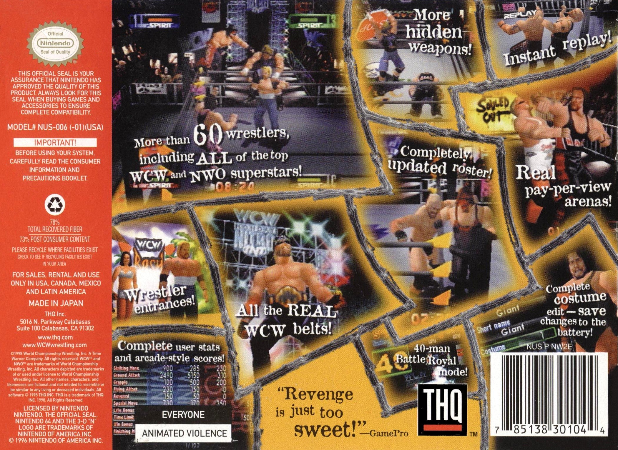Used WCW NWO Revenge N64 Video Game - Classic Wrestling Game for Nintendo 64 - Perfect for Retro Gaming & Collectors