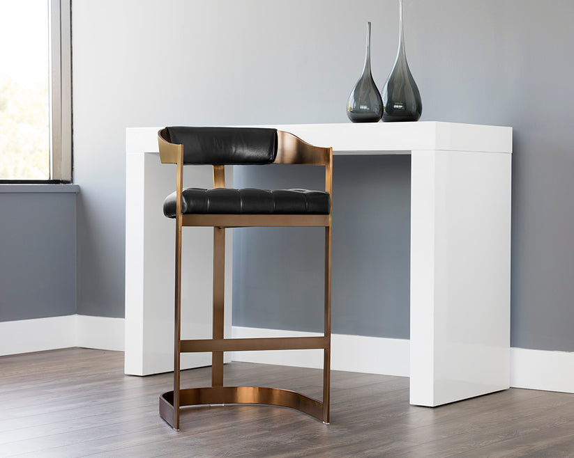 Beaumont Barstool - Antique Brass Finish with Cantina Black Seat - Perfect for Kitchen Islands, Bars & Home Decor