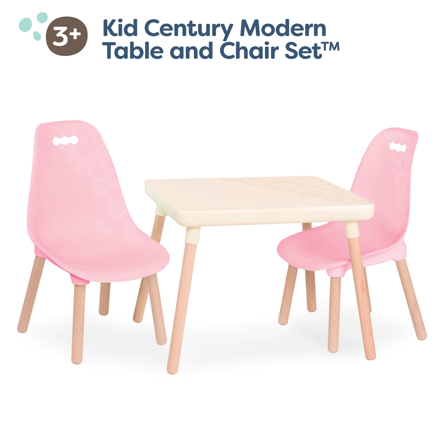 B. Spaces Kids Table and Chair Set - 1 Craft Table & 2 Chairs - Natural Wooden Legs - Modern Children's Furniture in Pink & Ivory - Perfect for Playroom, Classroom & Homeschool Learning Activities