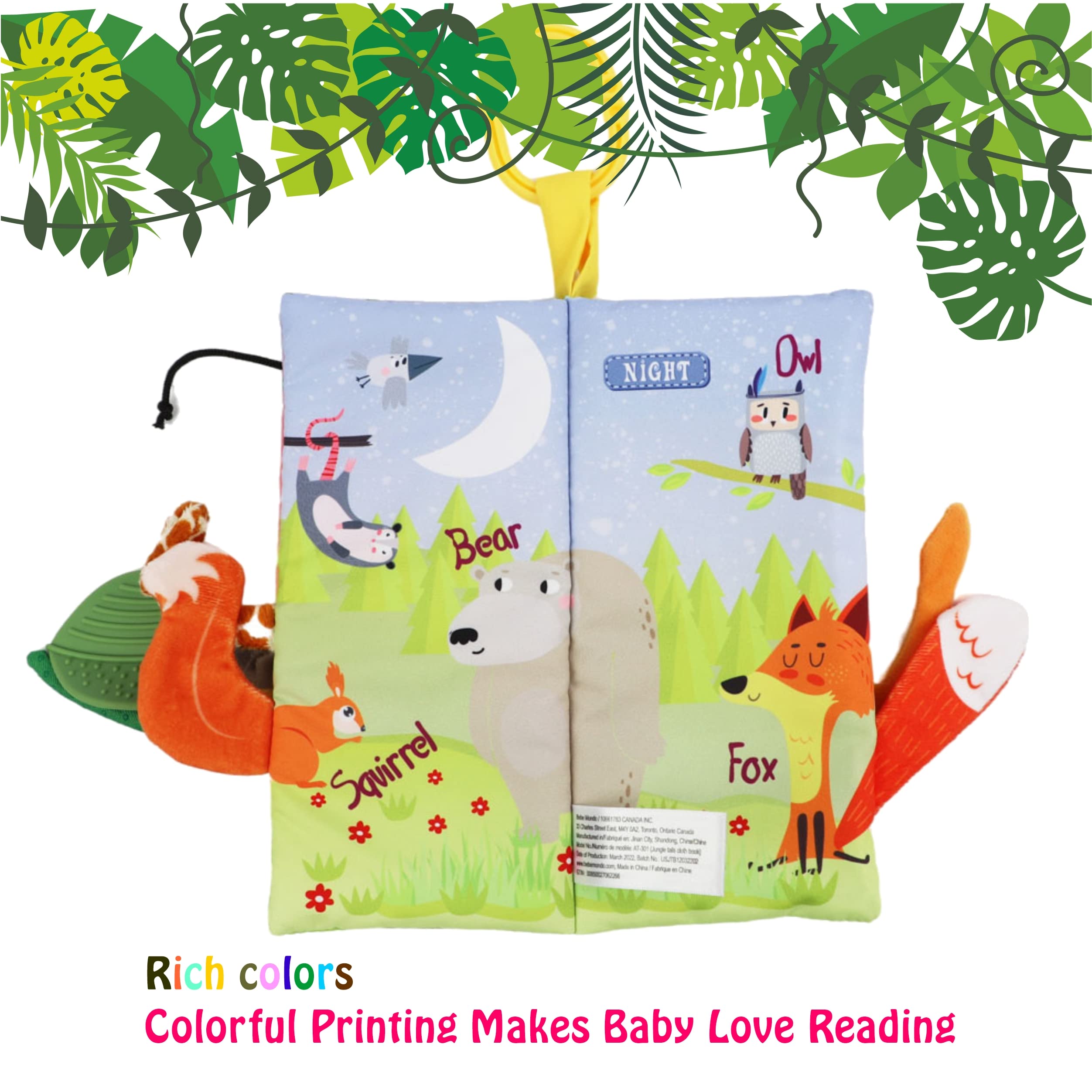 Bebe Mondo Jungle Baby Stroller Toys & Touch and Feel Crinkle Cloth Books for Newborns 0-18 Months - Interactive Sensory Infant Toys, Shower Gifts for Boys and Girls | Perfect for Stroller Playtime, Tummy Time & Early Learning Development