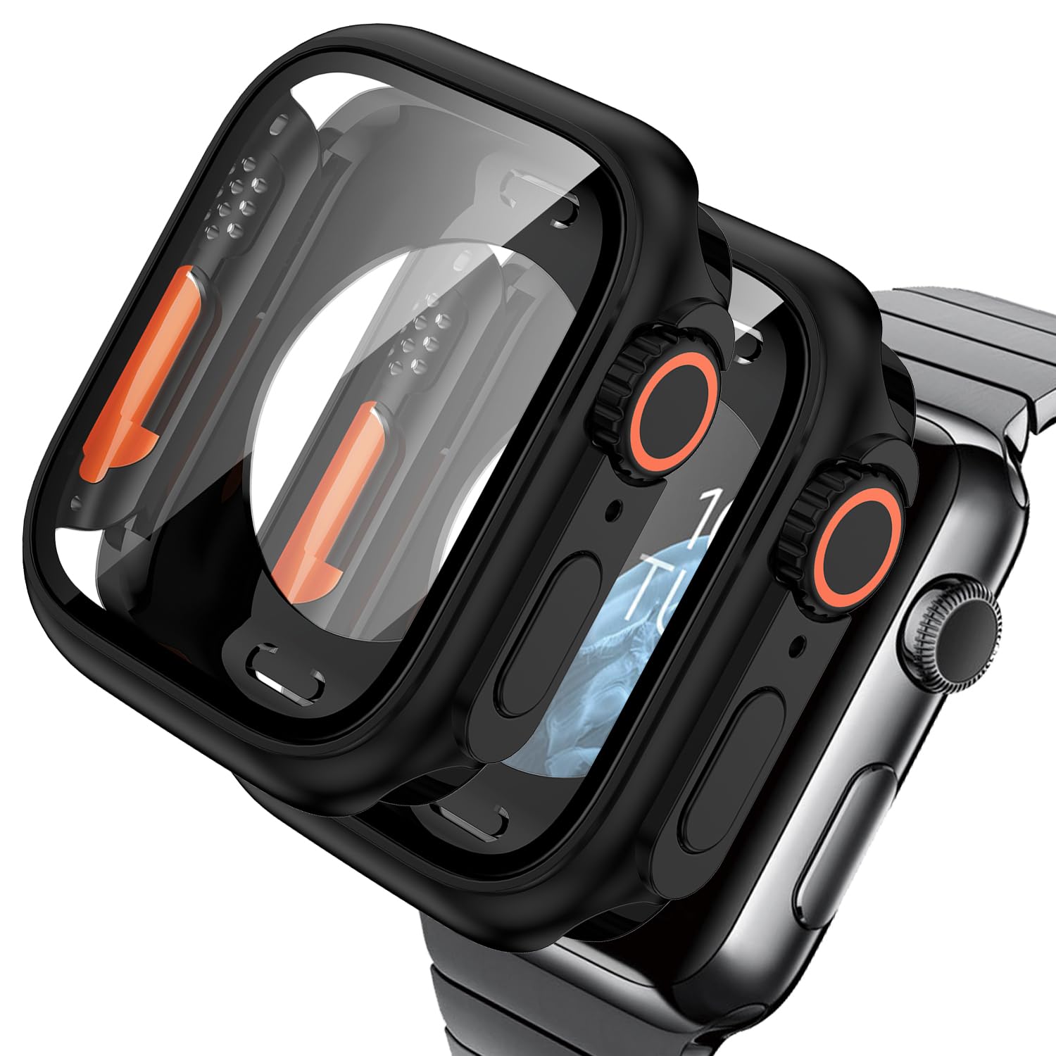 2-Pack Protective Case with 44mm Tempered Glass Screen Protector for Apple Watch Series 6/5/4/SE (44mm) - Ultra-Style Design, 360° Scratch-Resistant Cover + Back Frame + Crown - Black | Perfect for Gym, Outdoor Sports & Daily Wear