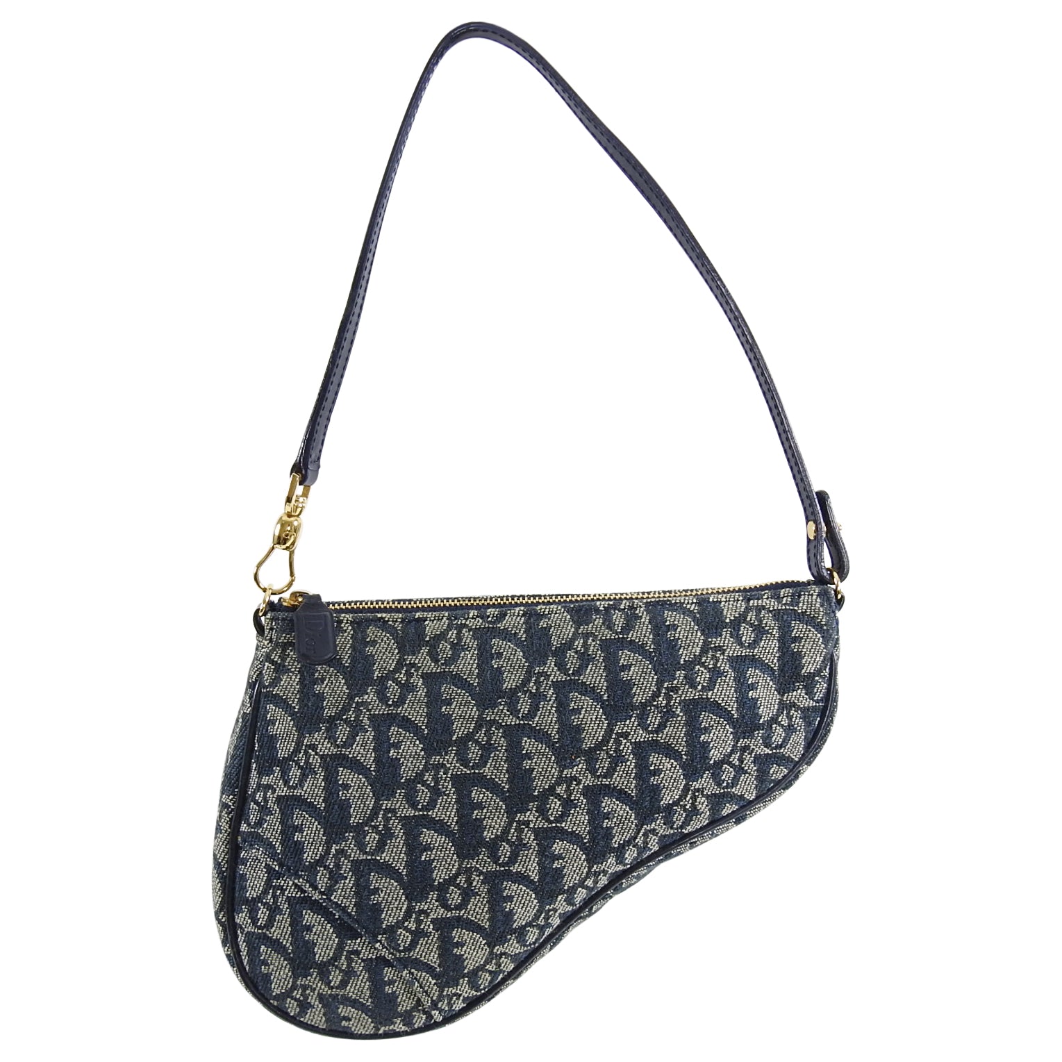 Vintage Christian Dior Blue Monogram Canvas Mini Saddle Bag - Luxury Crossbody Purse for Women, Perfect for Date Night & Evening Events