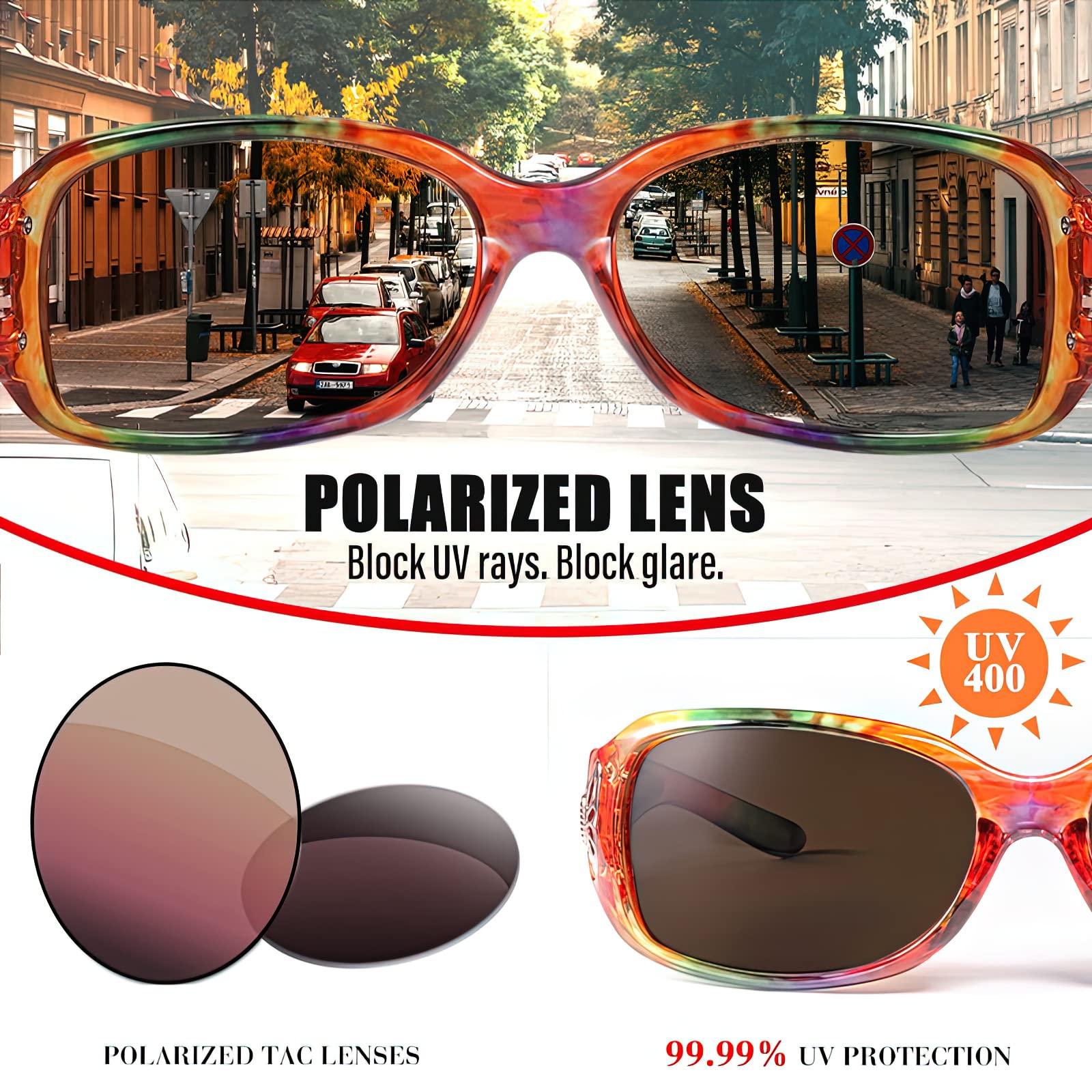 FIMILU Polarized Sunglasses for Women UV400 Protection Wrap Around Fashion Sunglasses with Butterfly Decor - Perfect for Driving, Beach & Outdoor Activities