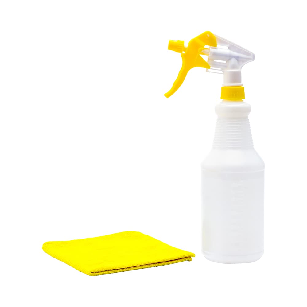 Restaurantware 25oz Cleaning Spray Bottle - Refillable with Measurements, Mist & Stream Modes | Leak-Resistant Yellow Plastic Solution Bottle for Home, Kitchen, Restaurant & Commercial Use | Perfect for Cleaning, Disinfecting & Organizing Liquids