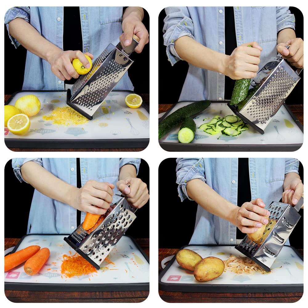 NAALSA 8-Inch Stainless Steel Professional Multi-Purpose Grater - Vegetable Chopper, Slicer, Shredder for Cheese, Carrots & More - Perfect for Meal Prep, Salads & Cooking in Home Kitchens