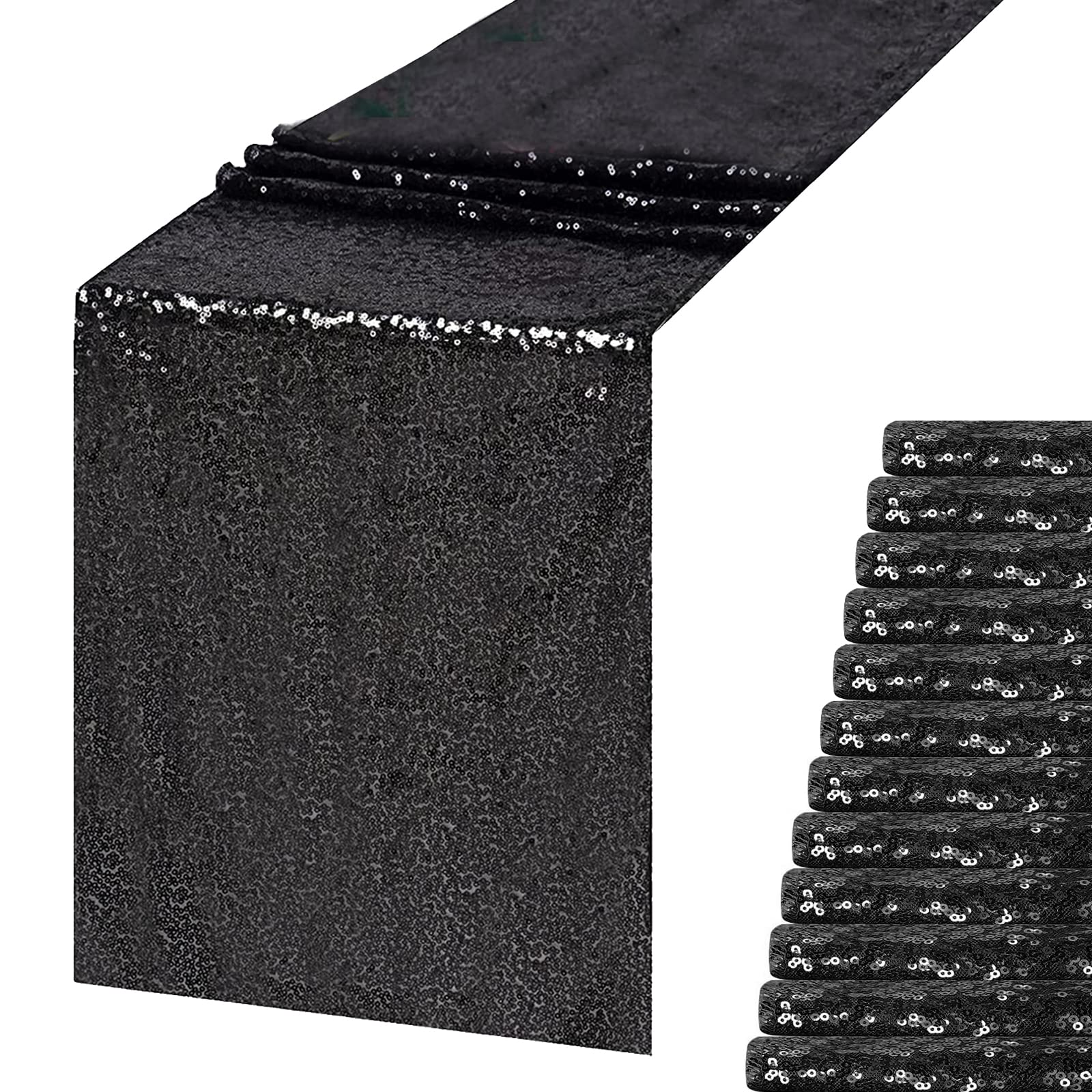 12 Pack Black Sequin Table Runner 12