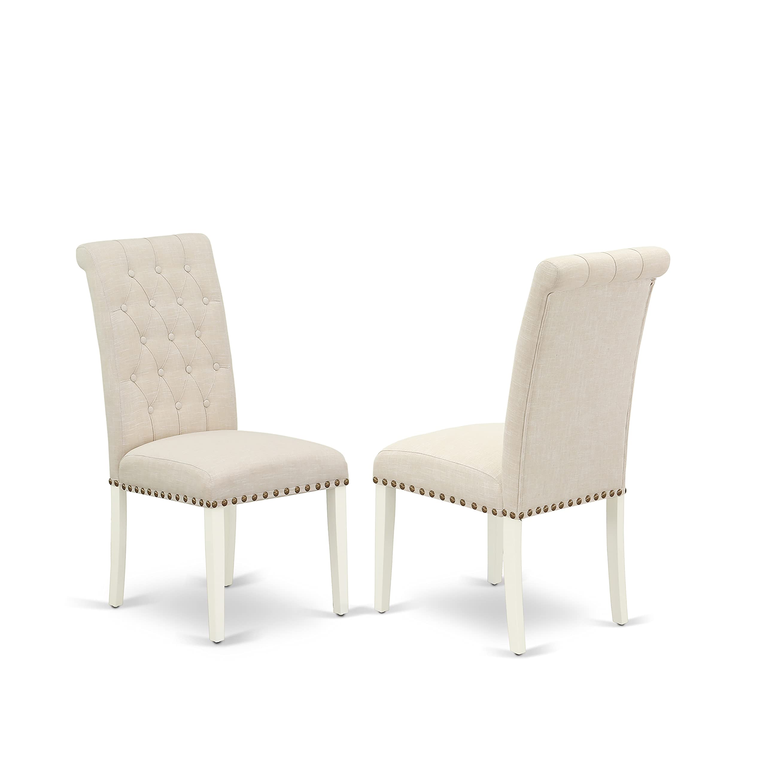 East West Furniture 3-Piece Dining Set with Drop-Leaf Table & 2 Upholstered Chairs, 36x54 Inch, Light Beige Linen Fabric, White - Perfect for Small Spaces, Breakfast Nooks & Cozy Apartments