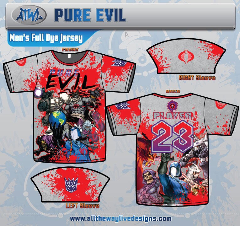 80's Villains Men's Full Dye Jersey - Pure Evil Retro Style for Cosplay, Halloween & 80s Themed Parties