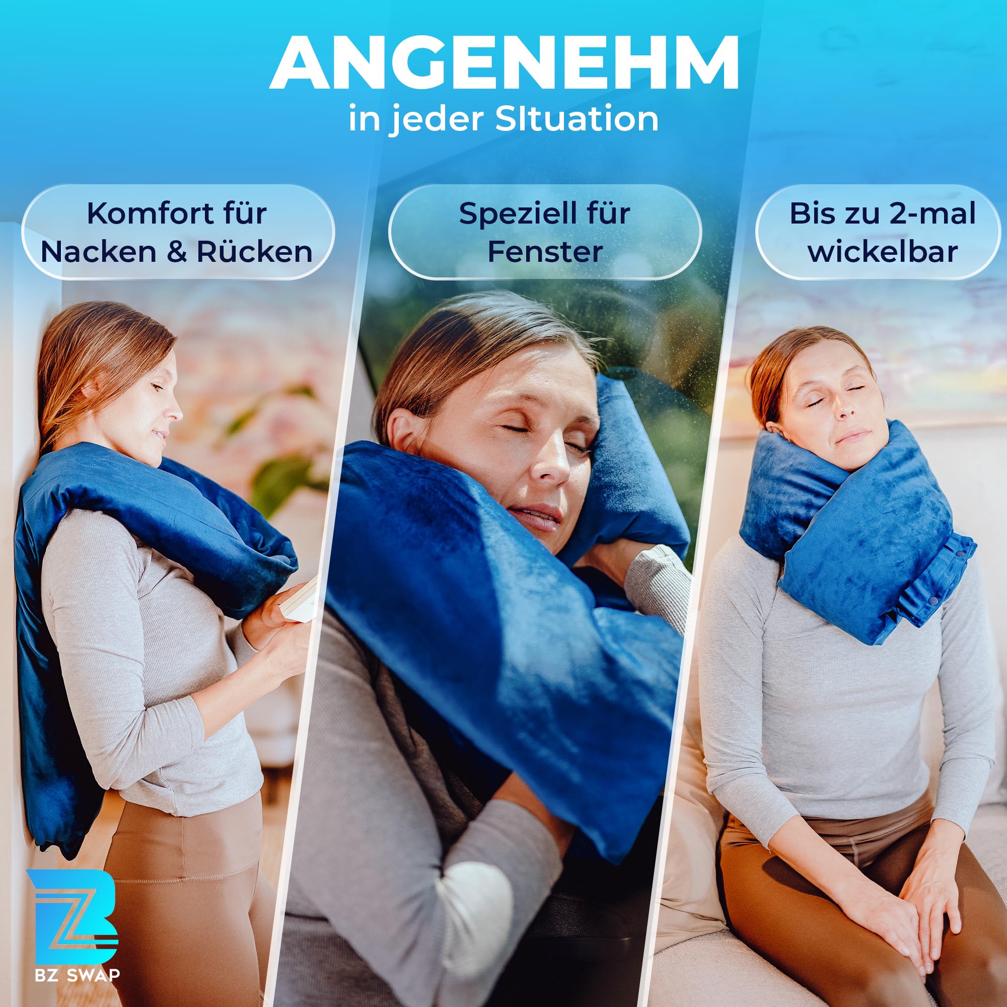 Premium Memory Foam Travel Neck Pillow - Ultra Soft & Lightweight Neck Support for Airplane, Car & Office - Ergonomic Design for Restful Sleep - Perfect for Long Flights, Road Trips & Work Breaks (Blue)