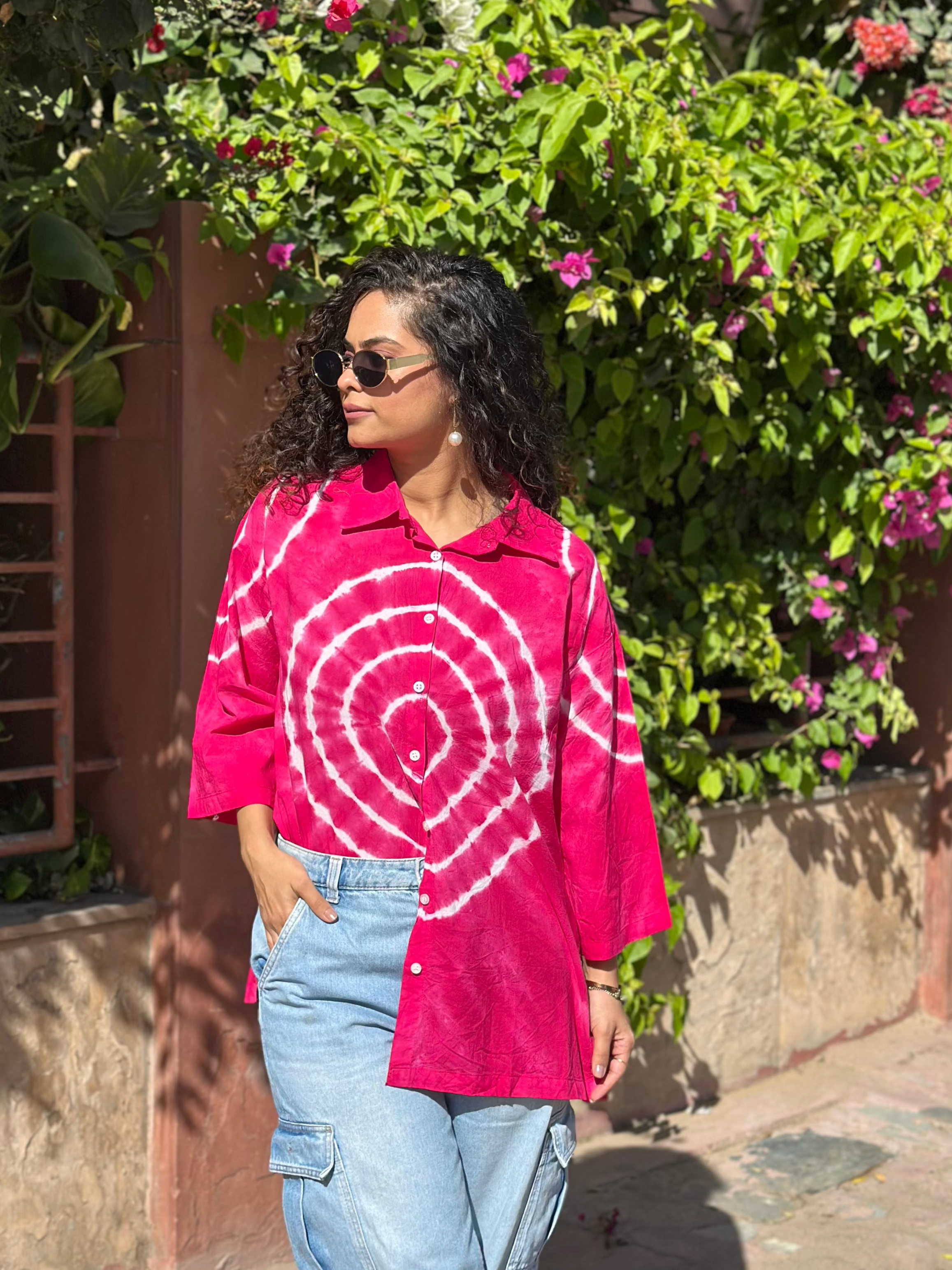 MOANA Pink Oversized Shirt for Women - Trendy Loose Fit Casual Blouse - Perfect for Beach Outings, Summer Vacations & Boho Fashion