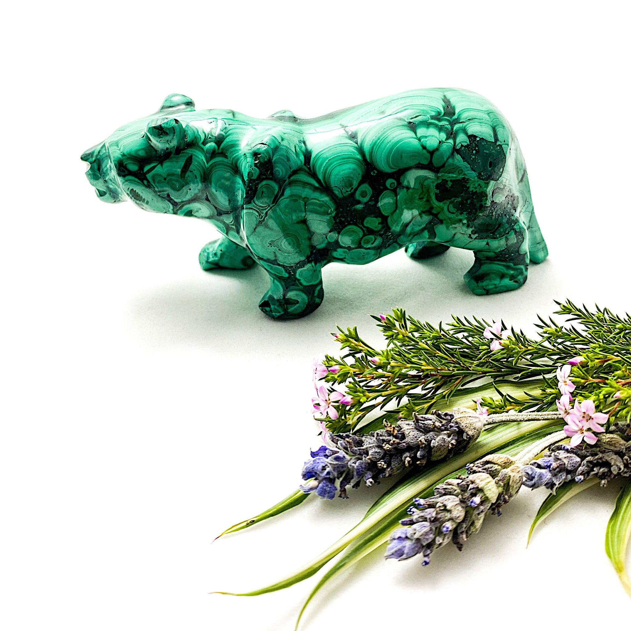 Handcrafted Malachite Tiger Carving - Natural Stone Sculpture for Home Decor, Feng Shui & Gift Giving | Perfect for Office Desk, Living Room & Meditation Space