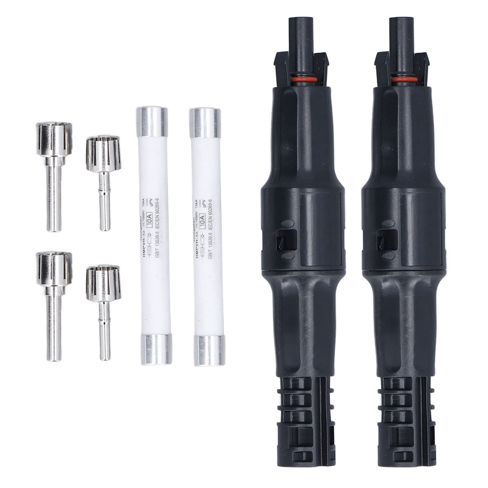2 Sets 1500V Solar PV Connectors Kit - IP68 Waterproof, UV Resistant PPO Housing with Fuse Holder for Solar Panel Connections (10A) - Ideal for Off-Grid Solar Systems, RV Panels & Home Solar Installations