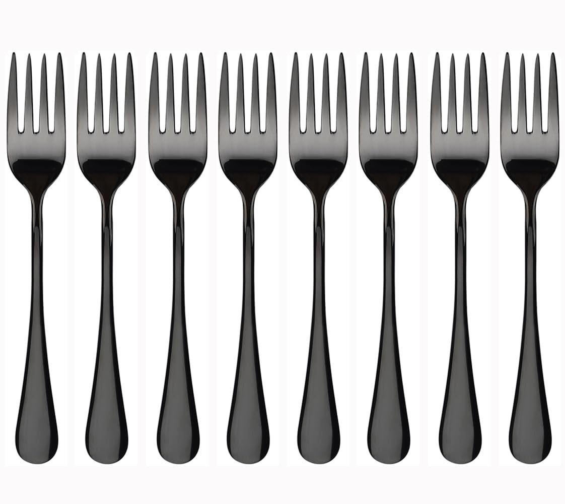 Premium Black Salad Forks Set of 8 - 6.7