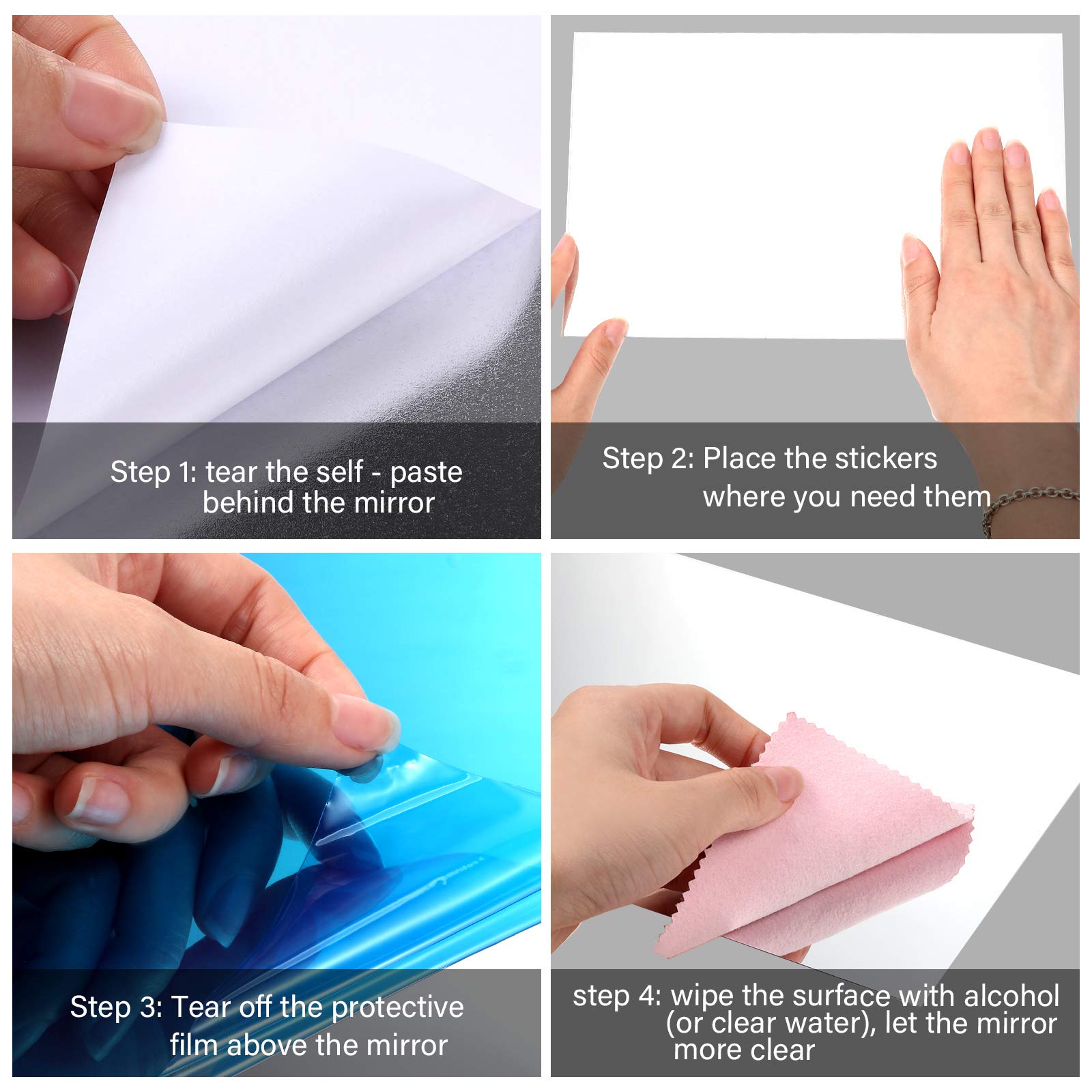 Flexible Self-Adhesive Mirror Sheets - Non-Glass Mirror Tiles for Wall Decor (10 Pack, 6x9 Inches) - Perfect for Home, Office & DIY Projects