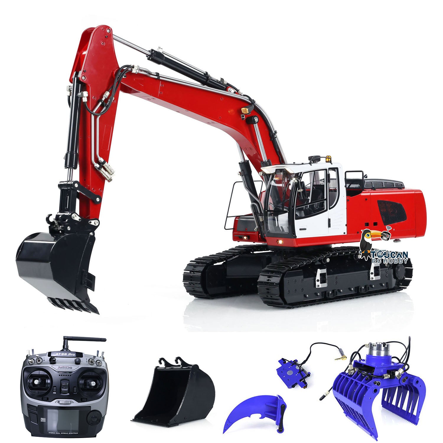 1/14 Scale MTMODEL RC Hydraulic Excavator - Metal Remote Control Tracked Digging Vehicle with 2 Arms, Tiltable Bucket & Ripper Grab | Construction Toy for Adults, Kids Outdoor Play, Sandbox Digging, STEM Learning