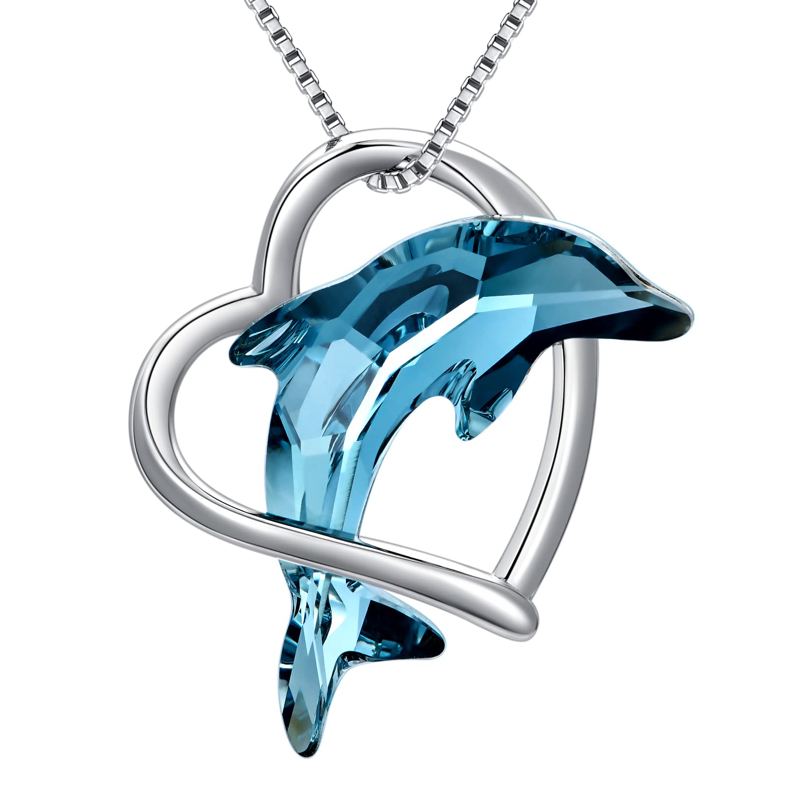 925 Sterling Silver Dolphin Necklace with Blue Crystal - Ocean Theme Jewelry Gift for Women, Girls, Mom & Girlfriend | Perfect for Beach Vacations, Birthday Presents & Anniversary Gifts