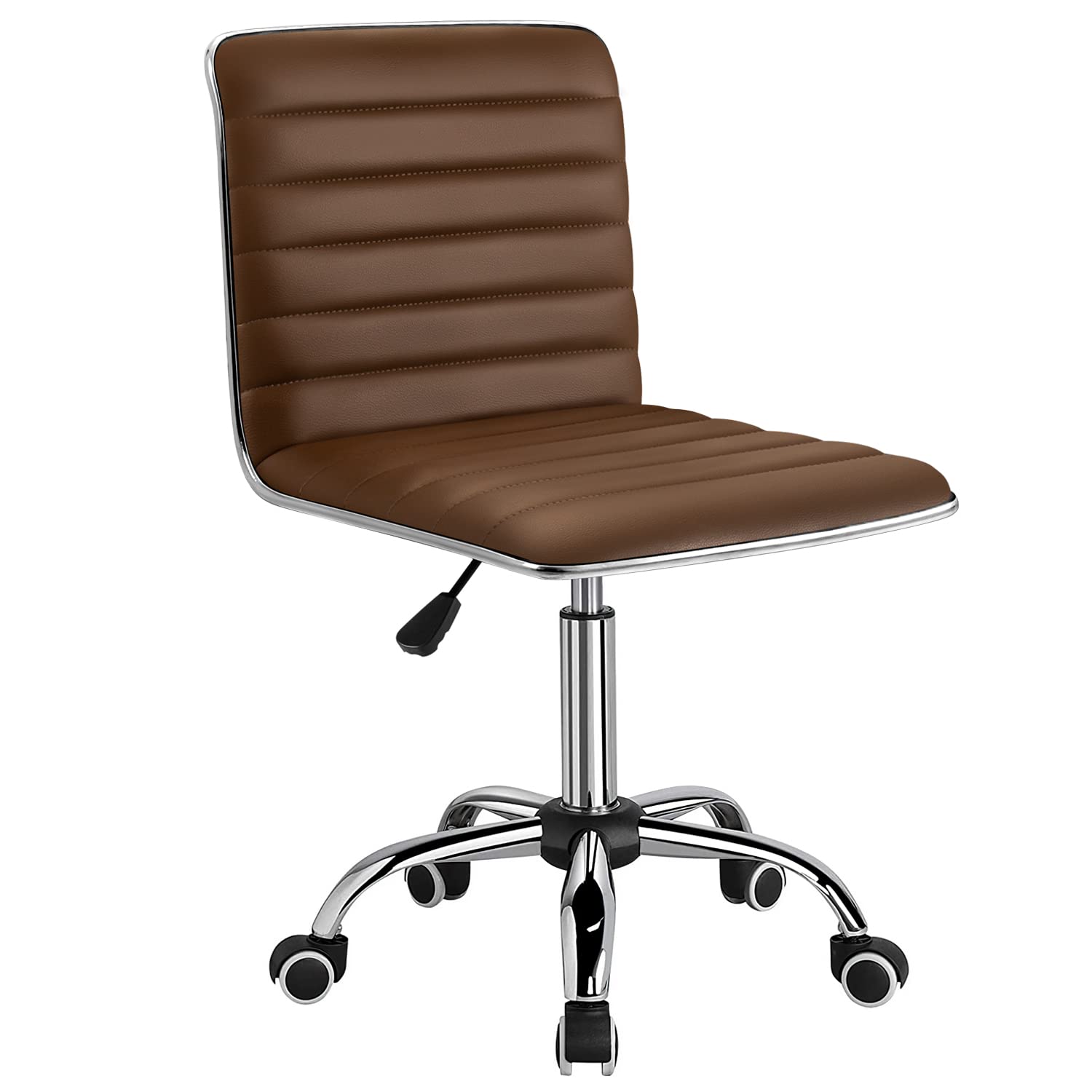 Furmax Mid Back Task Chair - Ergonomic Leather Swivel Office Chair with Ribbed Design, Armless Retro Computer Desk Chair for Home & Office (Brown) - Perfect for Workspaces, Makeup Vanity & Gaming Setups
